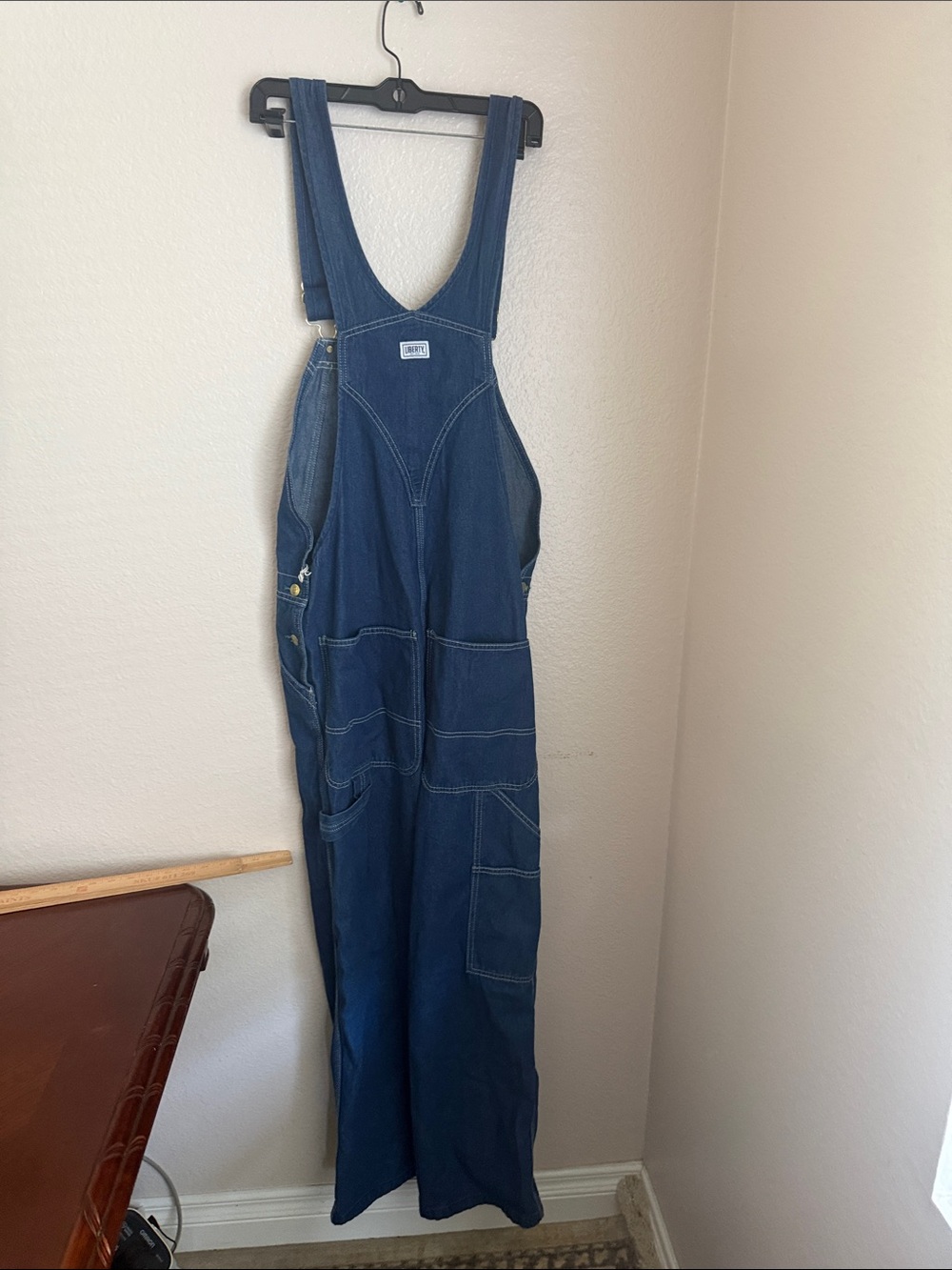 Free People vintage liberty Blue Denim Overalls Sz 34x30 Anna Corinna - Picture 7 of 10